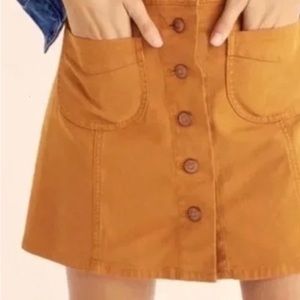 Madewell Camel Color Soft Denim A-Line Button Up Mini Skirt / US4